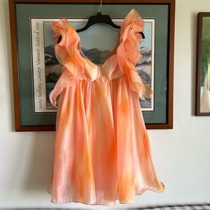 ASOS LUXE Curve ruffle shoulder cupped babydoll mini dress in pink print